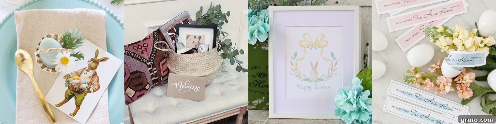 Seventh collage featuring vintage Easter printables and basket ideas