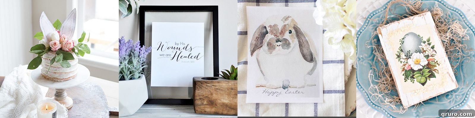 Collage of diverse free Easter printables from collaborating bloggers