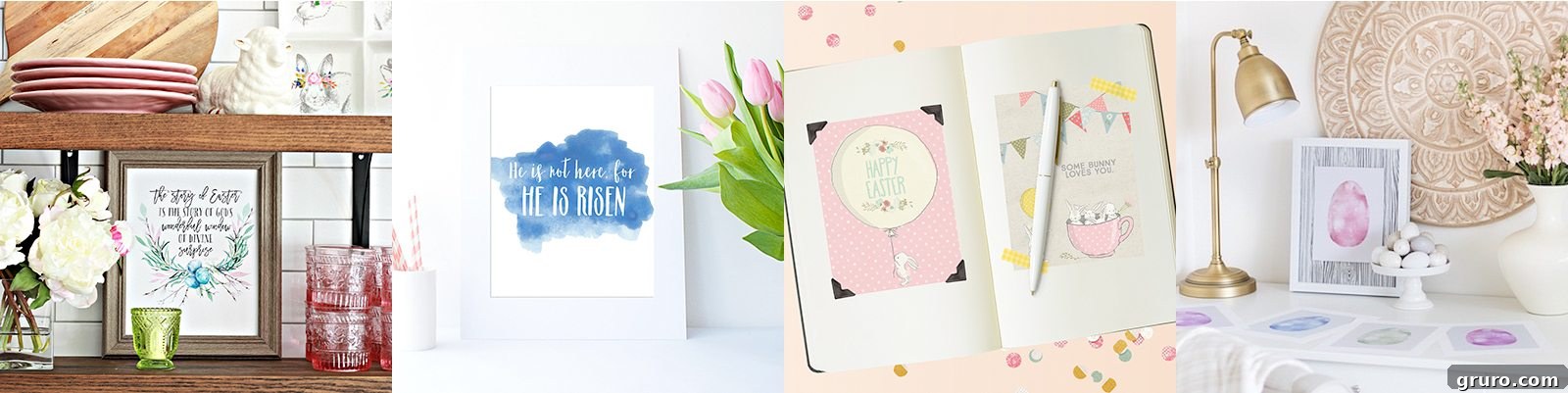 Sixth collage of free Easter printables, including journaling cards and eggs