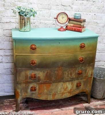 Blended Dresser using CeCe Caldwell Paint and Modern Masters Metal Effects from Lynn Fern, showcasing a unique furniture makeover.