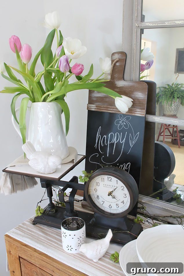Spring decorating ideas with charming farmhouse touches from Clean & Scentsible, featuring fresh flowers and light accents to brighten any home.