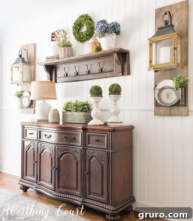 Farmhouse Dining Room Makeover with shiplap walls from Worthing Court, instantly creating rustic style and character.