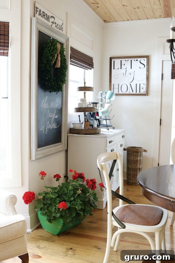 Vibrant red geraniums beautifully complement any color scheme, making them a versatile choice for spring kitchen decor.
