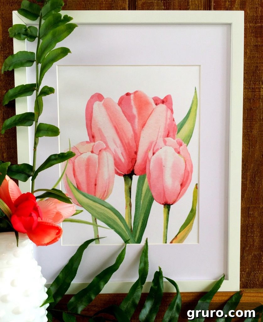 Watercolor tulips free to print and use at home