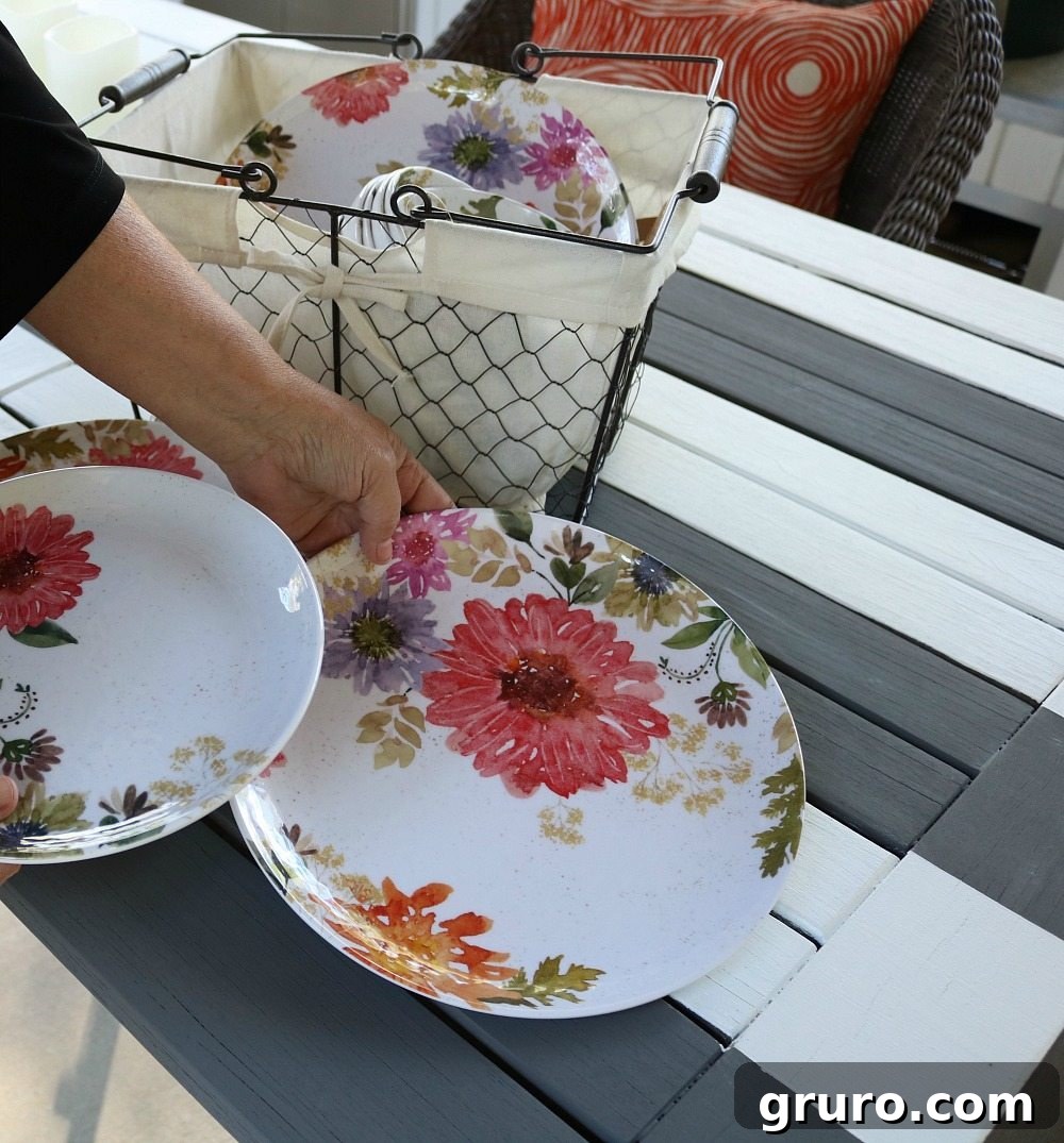 Streamlined Style, Supreme Outdoor Comfort 3 Better Homes and Gardens dinnerware featuring a blend of patterns, perfect for outdoor entertaining.