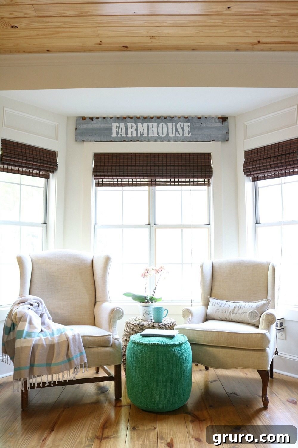 Inviting kitchen corner featuring the DIY metal farmhouse sign