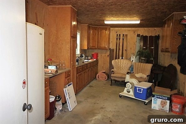 Rustic Retreat: Design and Layout 6 Before view of the garage interior kitchen area