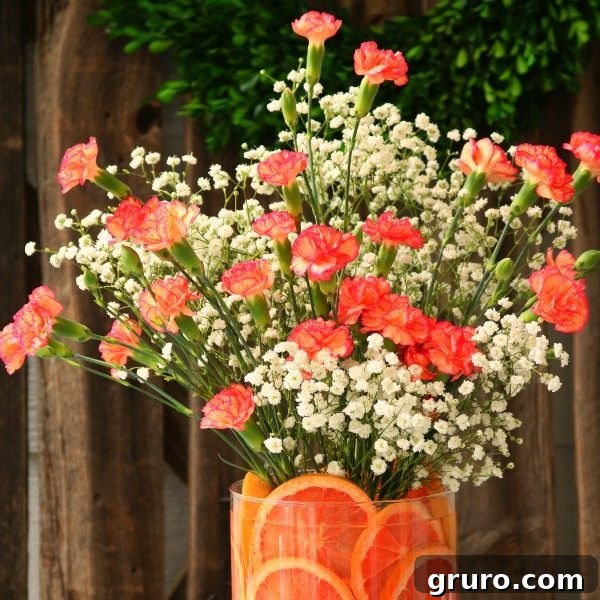 Stunning red grapefruit and pink floral arrangement centerpiece