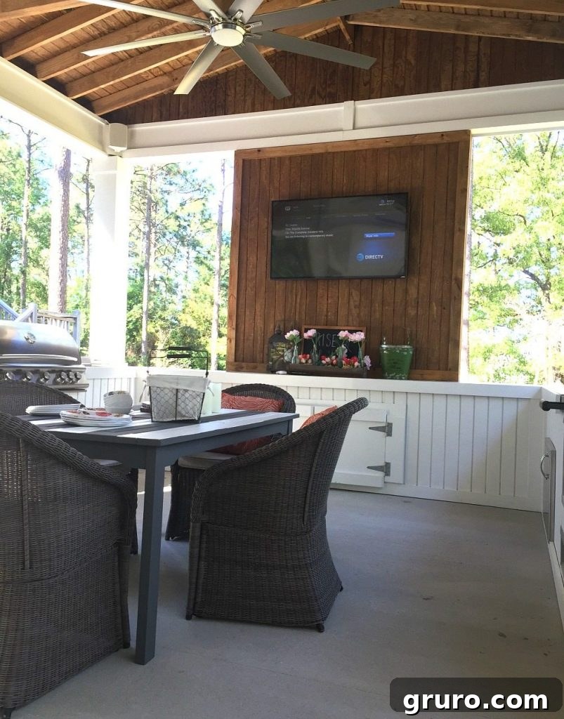 Crafting Your Backyard Culinary Retreat 23 TV surround sound on the farmhouse porch at Refresh Restyle