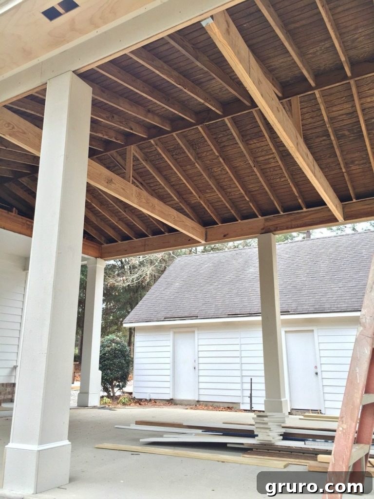 Crafting Your Backyard Culinary Retreat 8 T111 stained and used to look like shiplap on the porch at Refresh Restyle