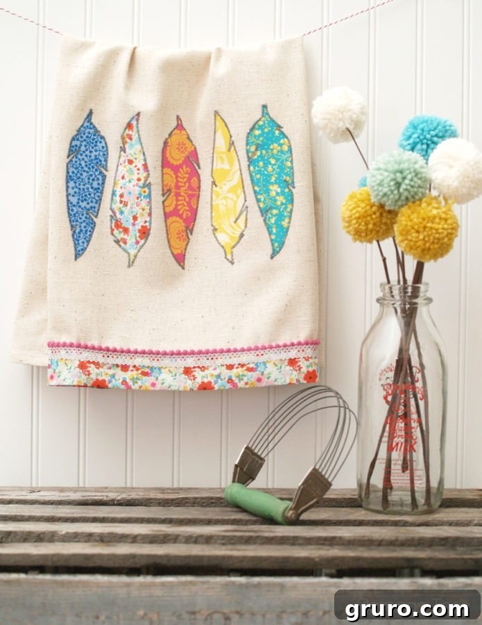 DIY Fabric Feathers Dishtowel for kitchen decor