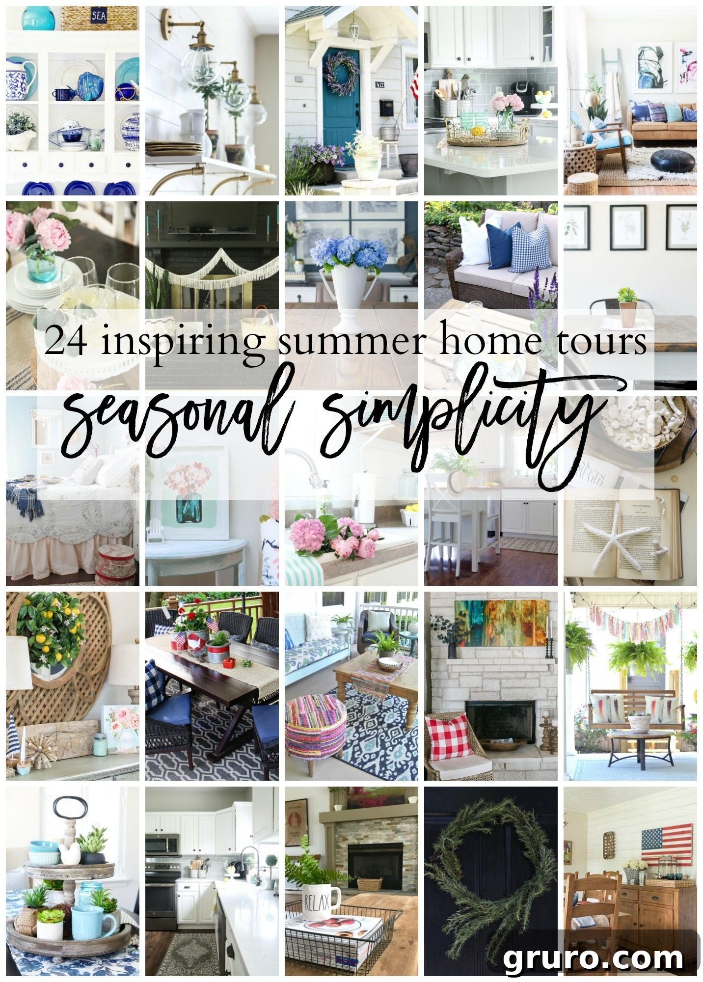 Summer Seasonal Simplicity home tour banner, showcasing various home decor blogs participating in the event.