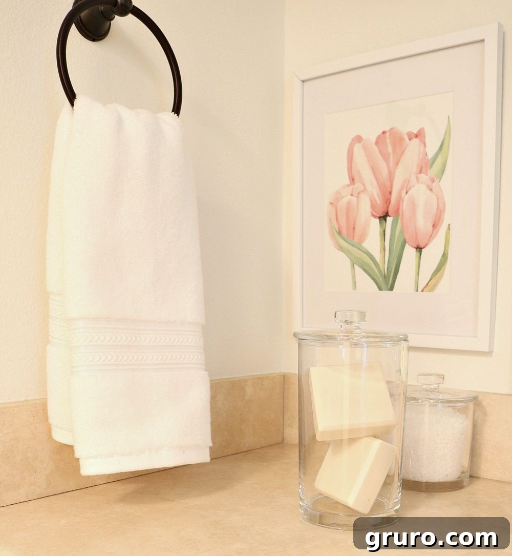 Farmhouse Guest Bathroom Makeover 7 White Towels and Clean Glass Storage for a Clutter-Free Bathroom