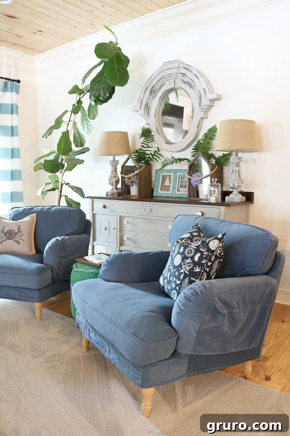 Many shade of blue with a sprinkle of green for summer