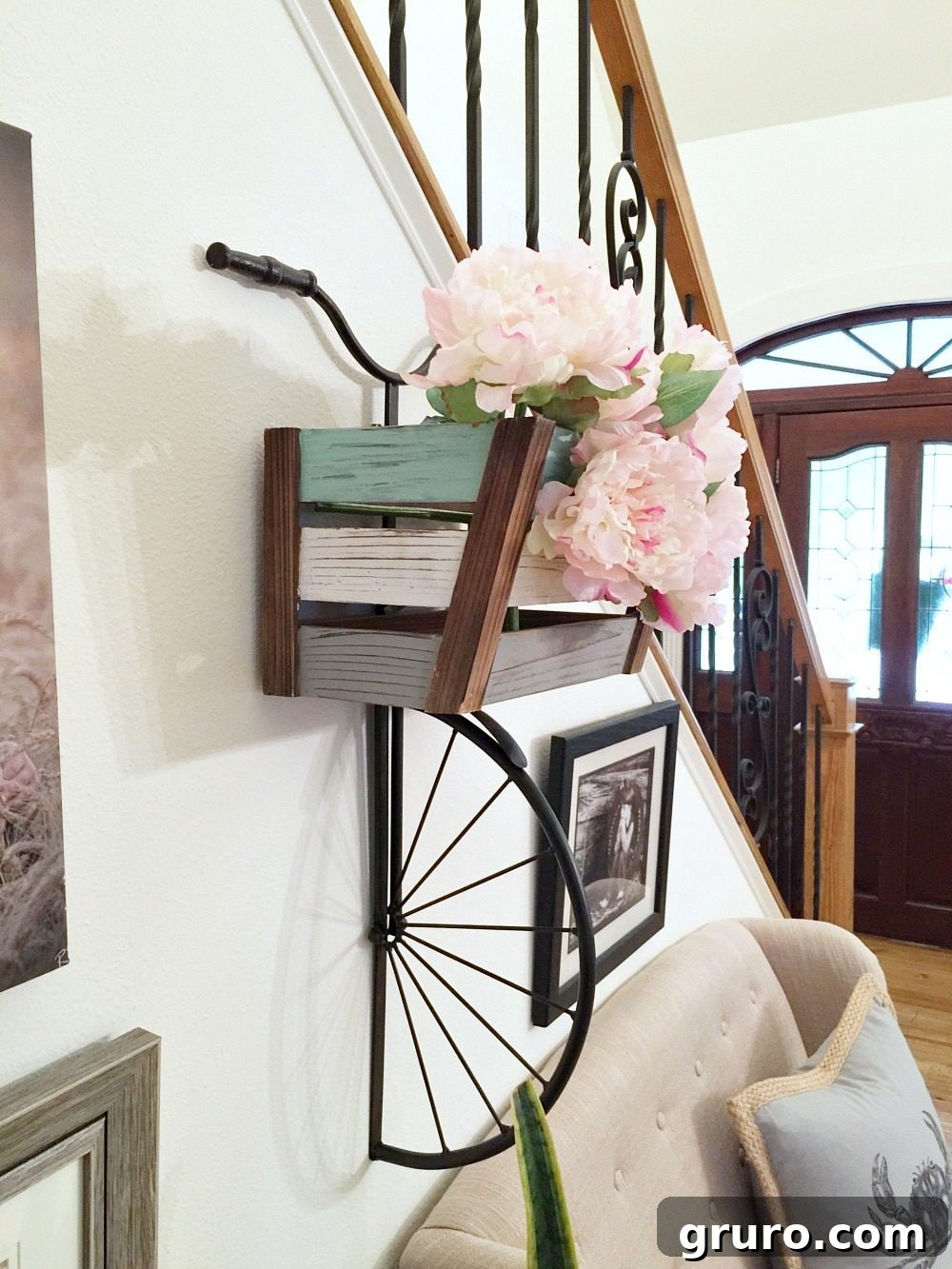 Cutest half bike for the wall with peonies