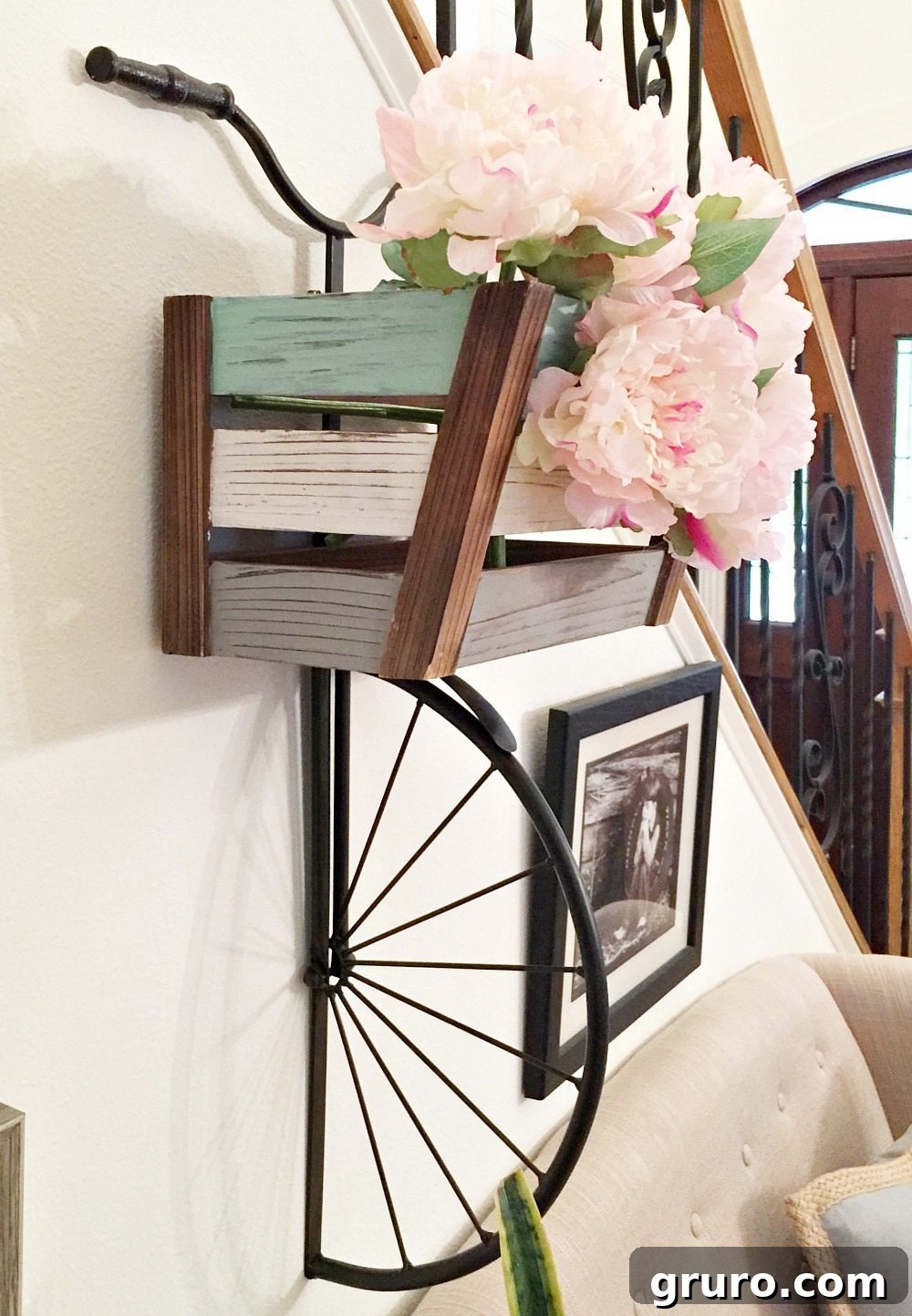 Cute half bike with basket full of peonies