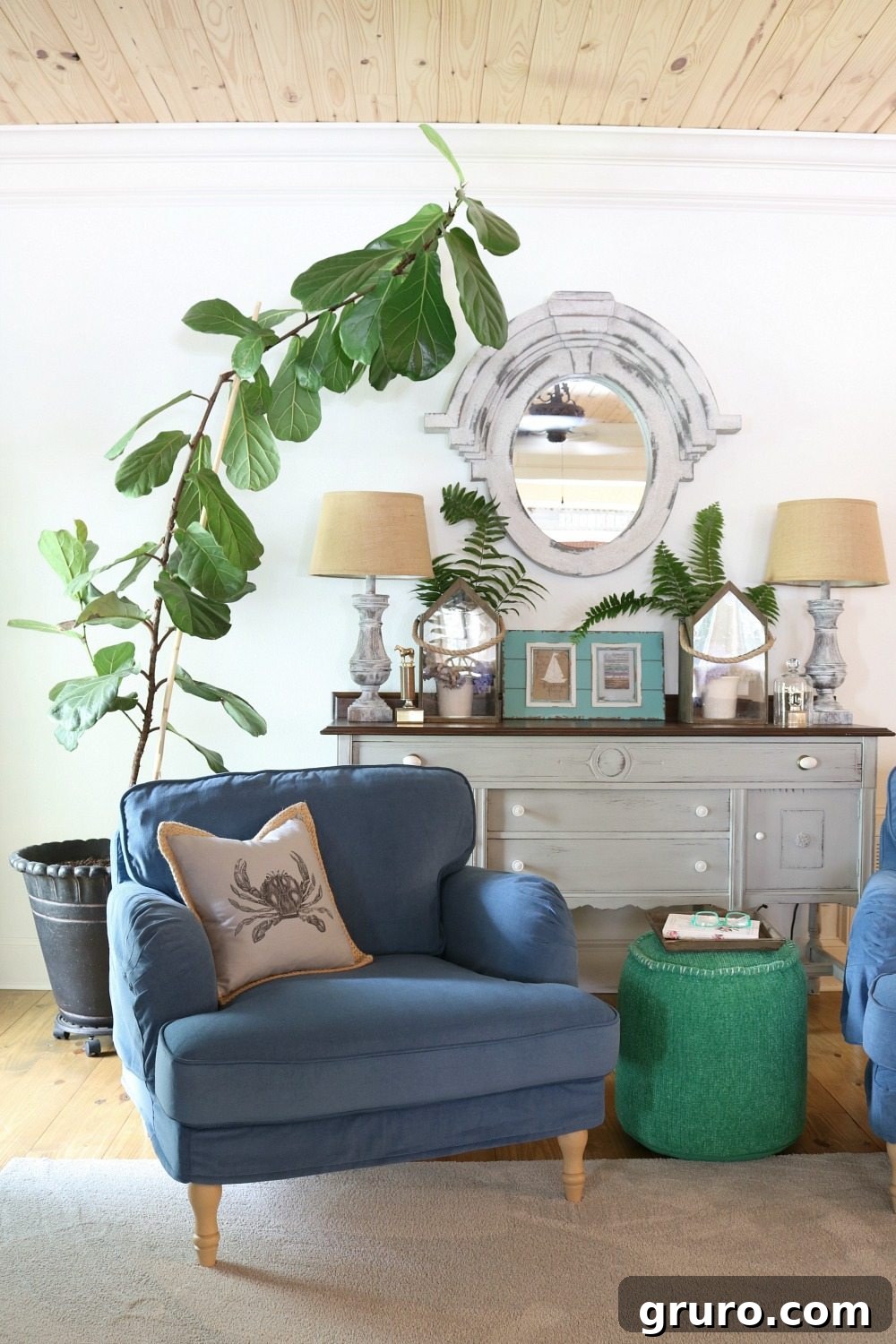 Living Room at Refresh Restyle huge fiddle leaf fig tree