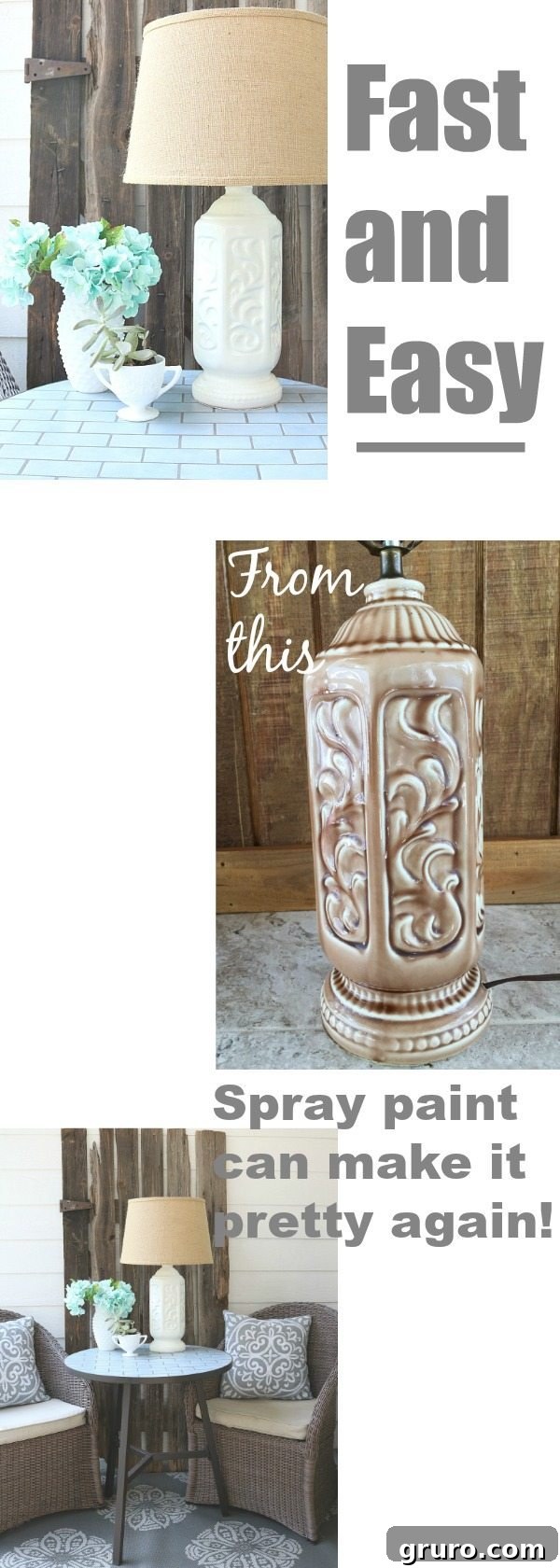 Fast and easy spray paint idea for a new milk glass look on a lamp