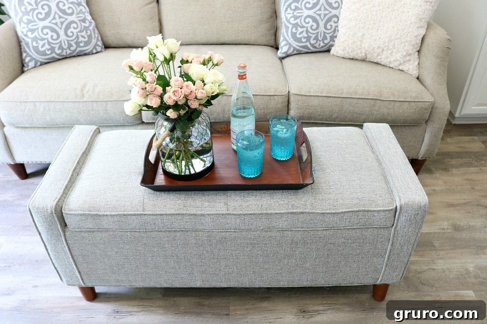 Small cottage living room showcasing efficient design at the Alabama Farmhouse