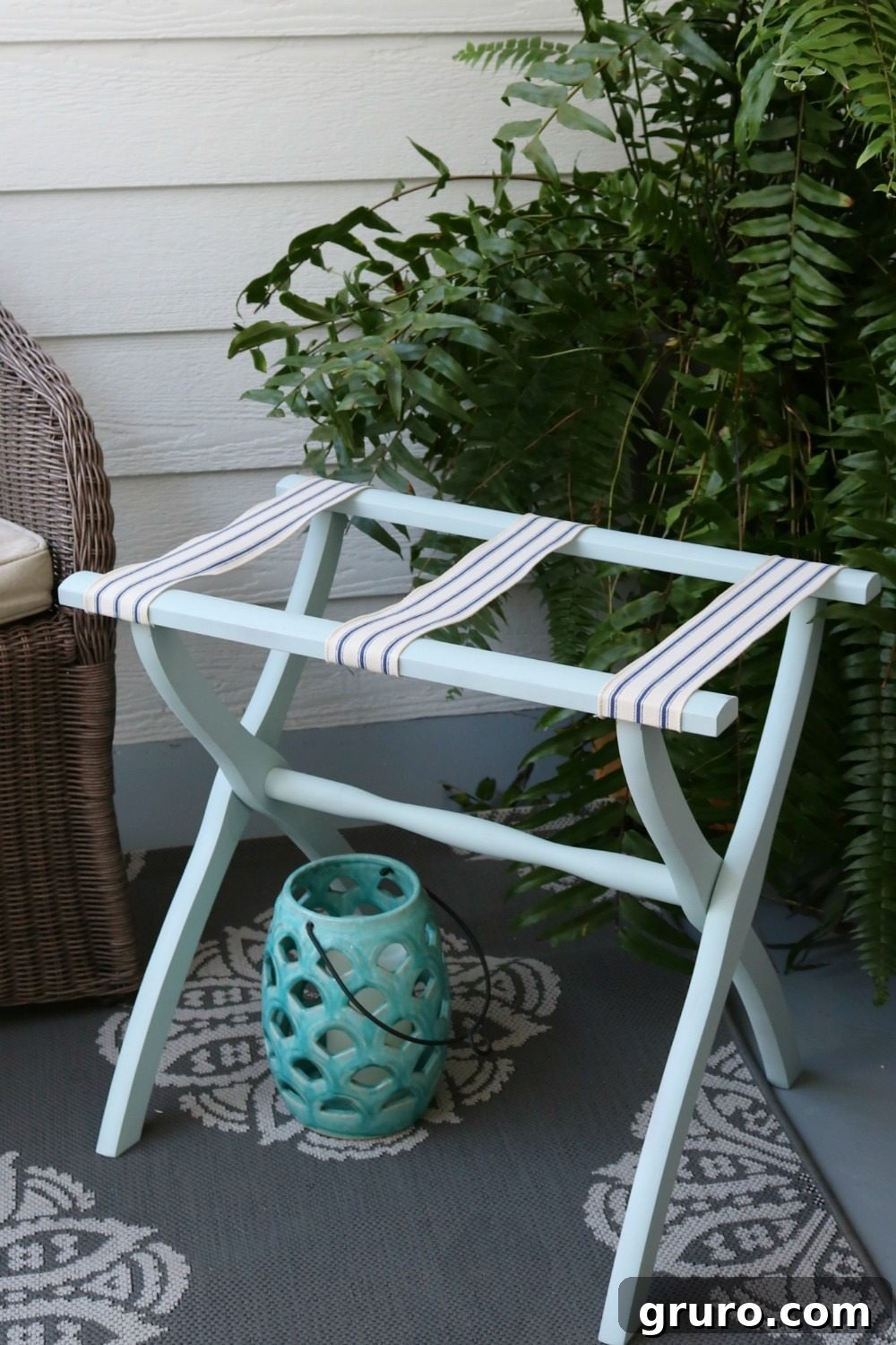 Creative Luggage Solutions 4 Luggage rack makeover with Rust-Oleum Chalked Spray Paint in Serenity Blue