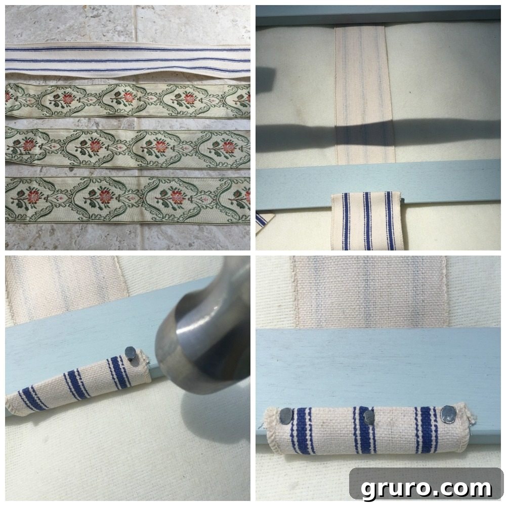 Creative Luggage Solutions 7 Securing new ticking stripe webbing to the refurbished luggage rack