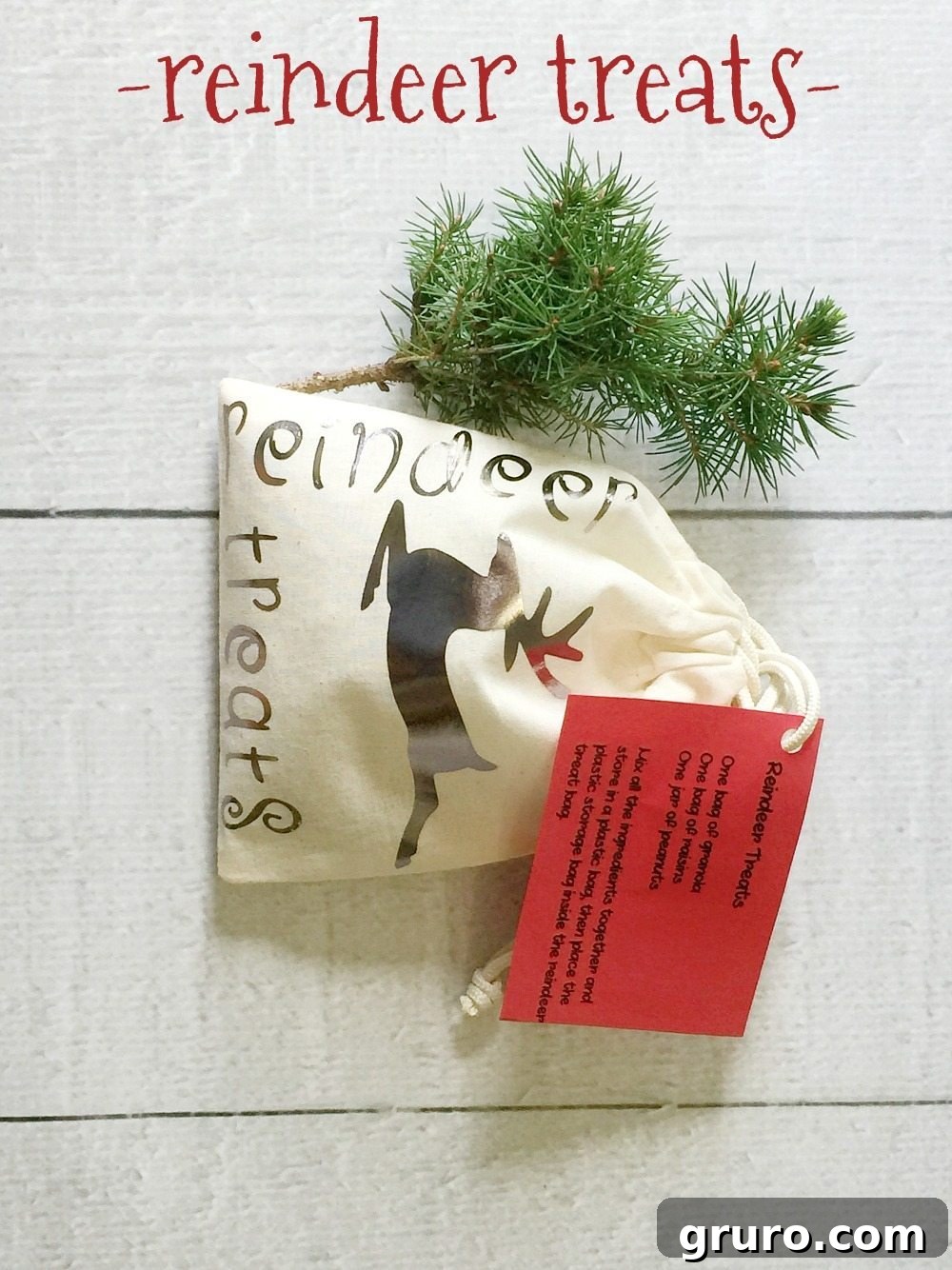 reindeer treats Cricut design on drawstring bags