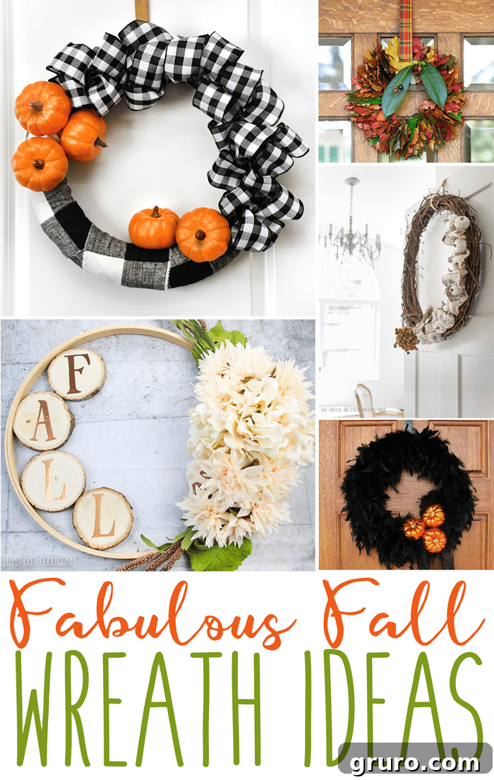 Collage of beautiful fall wreaths selected for Inspiration Monday