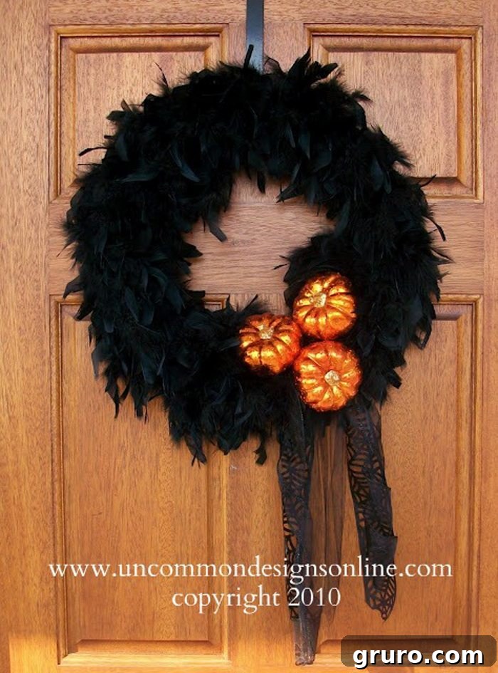 Elegant Feather Boa Wreath for sophisticated fall decor