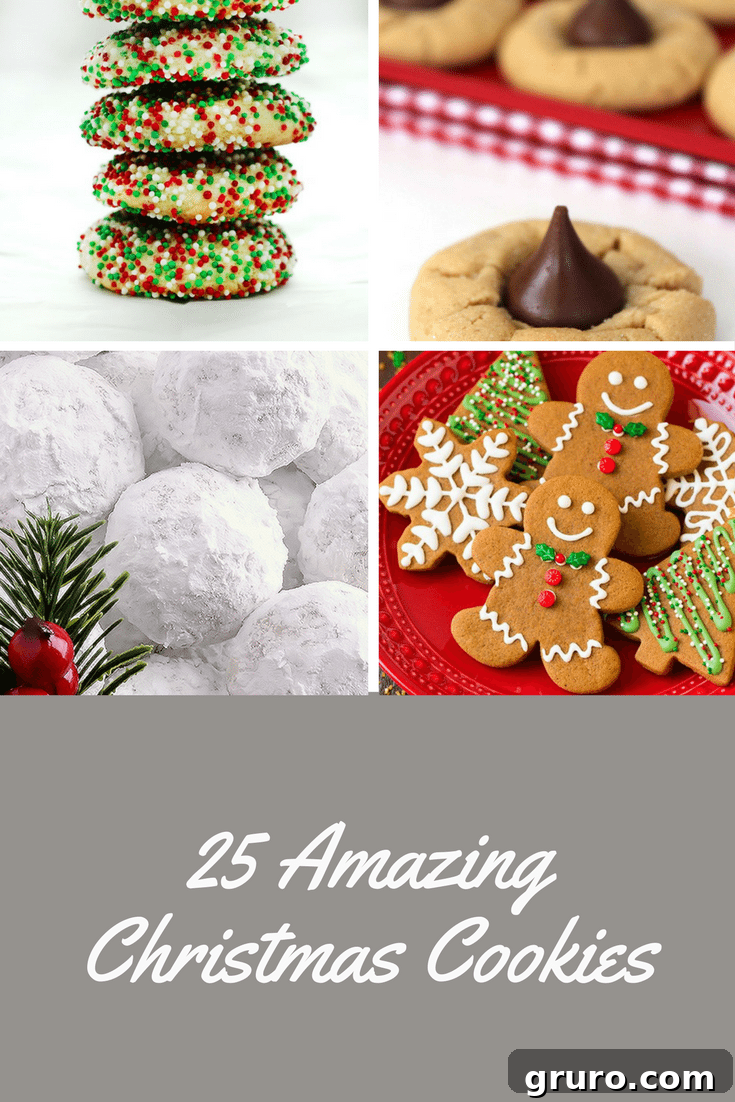 A festive array of 25 amazing Christmas cookies, showcasing various designs and flavors perfect for holiday celebrations.