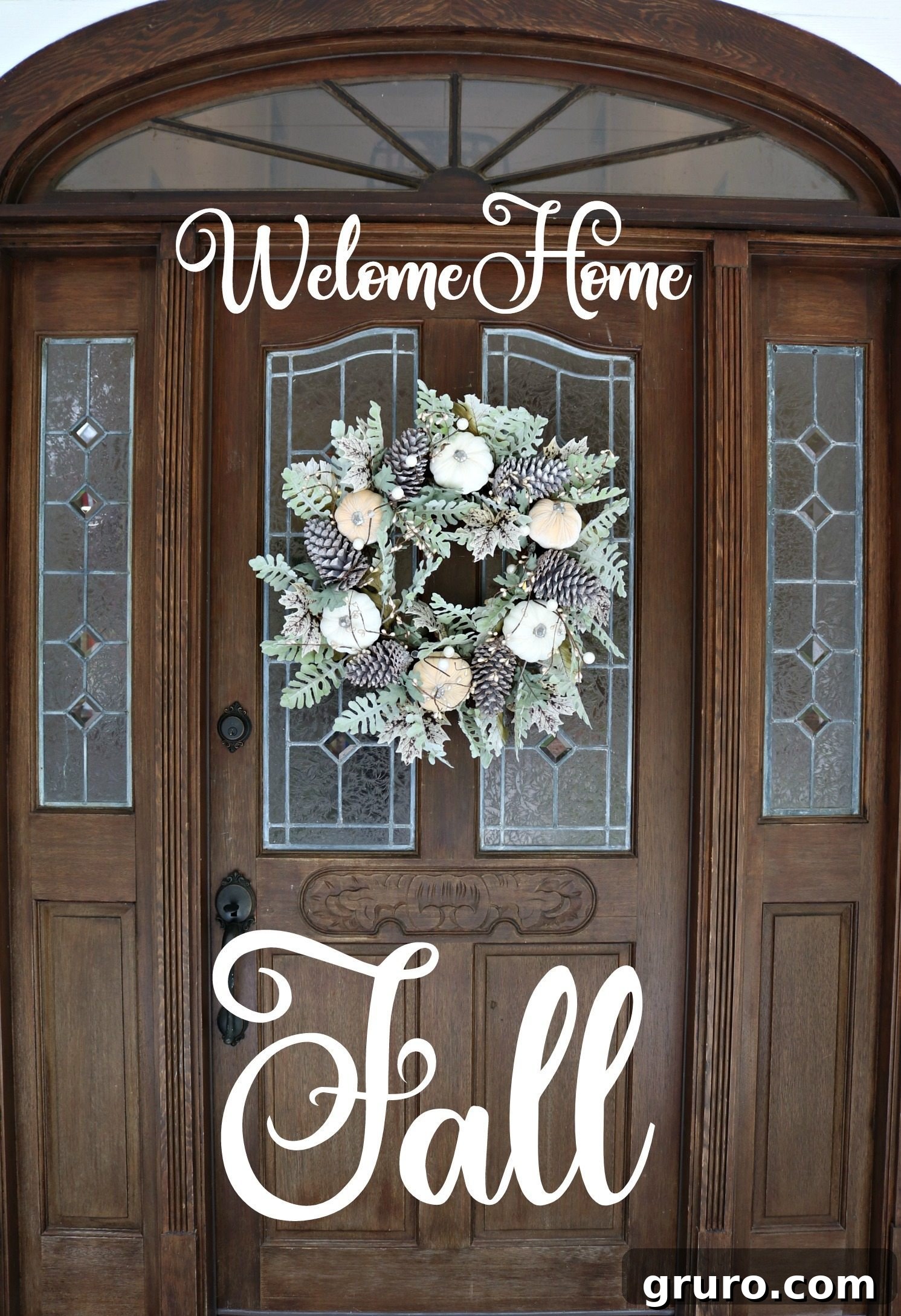 Fall at Refresh Restyle: A warm and inviting entry with a fall wreath and olive trees.