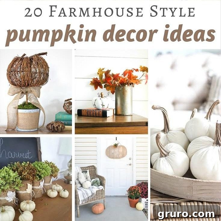 20 Beautiful Farmhouse Style Pumpkin Decor Ideas - A collection of rustic, elegant, and DIY pumpkin decoration projects perfect for fall.