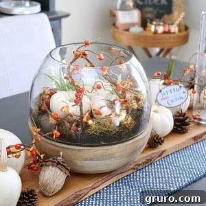 Elegant Plume Place Cards 14 Charming lighted pumpkin terrarium for fall