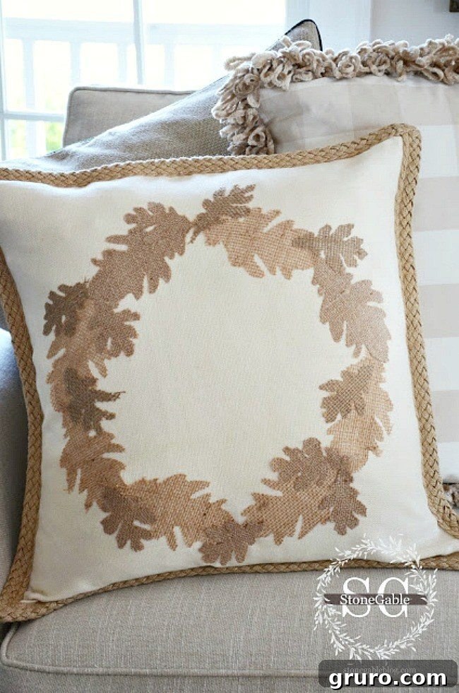 Fall Nesting: Decorating for Warmth 5 Easy No-Sew Burlap Leaf Pillow DIY for autumn home decor