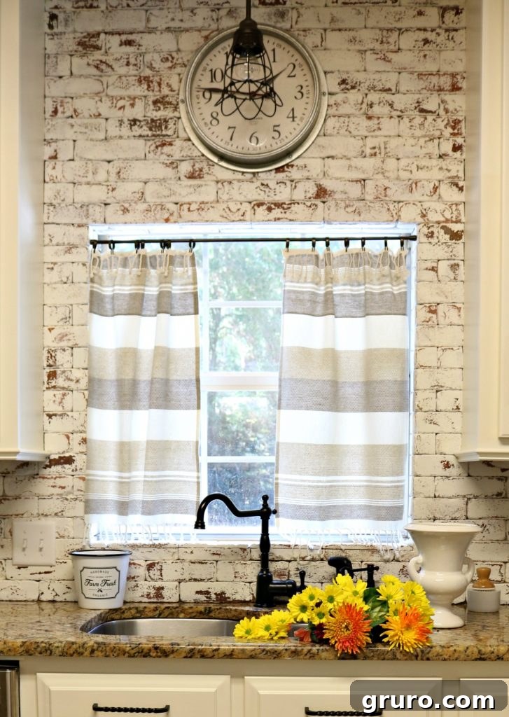 Painted real brick distressed around the sink area