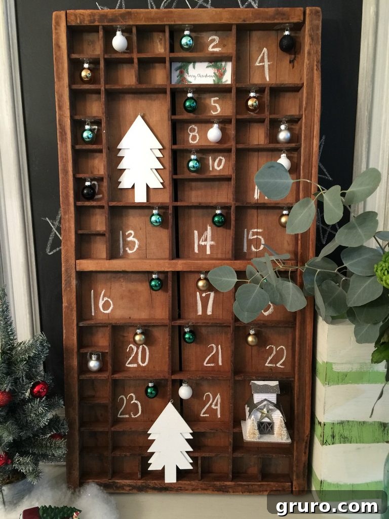 Chalked numbers clearly visible on this farmhouse Advent calendar at Refresh Restyle, showcasing easy customization.