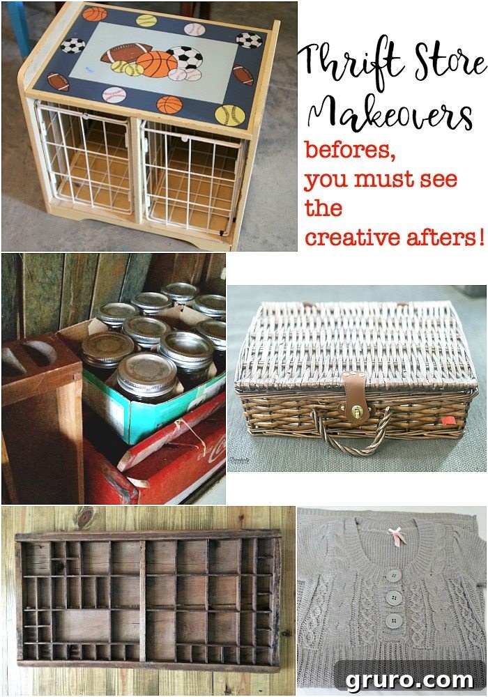 Thrift store makeovers must see the amazing after results, a banner showcasing transformed items.