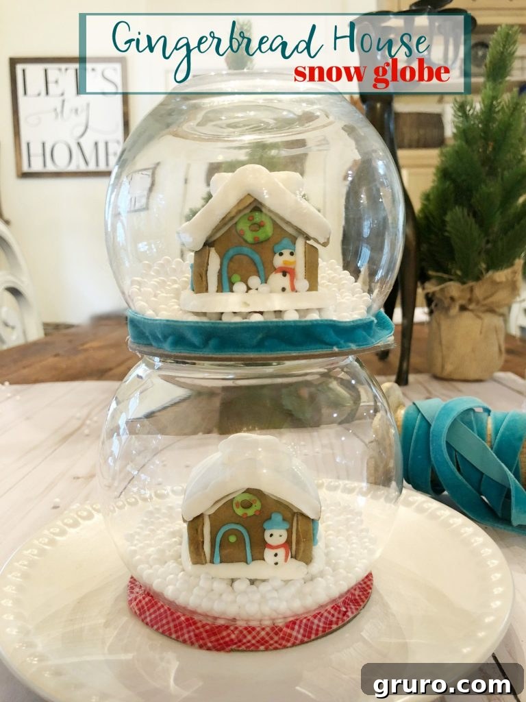 Whimsical Gingerbread Snow Globe 2 Easy to make and cheap gingerbread house snow globe, perfect for holiday decorating