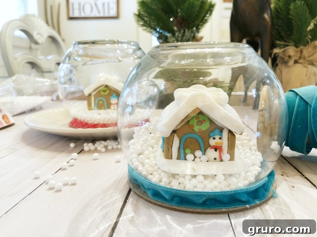 Whimsical Gingerbread Snow Globe 7 Make these cute snow globes easily for charming holiday decor