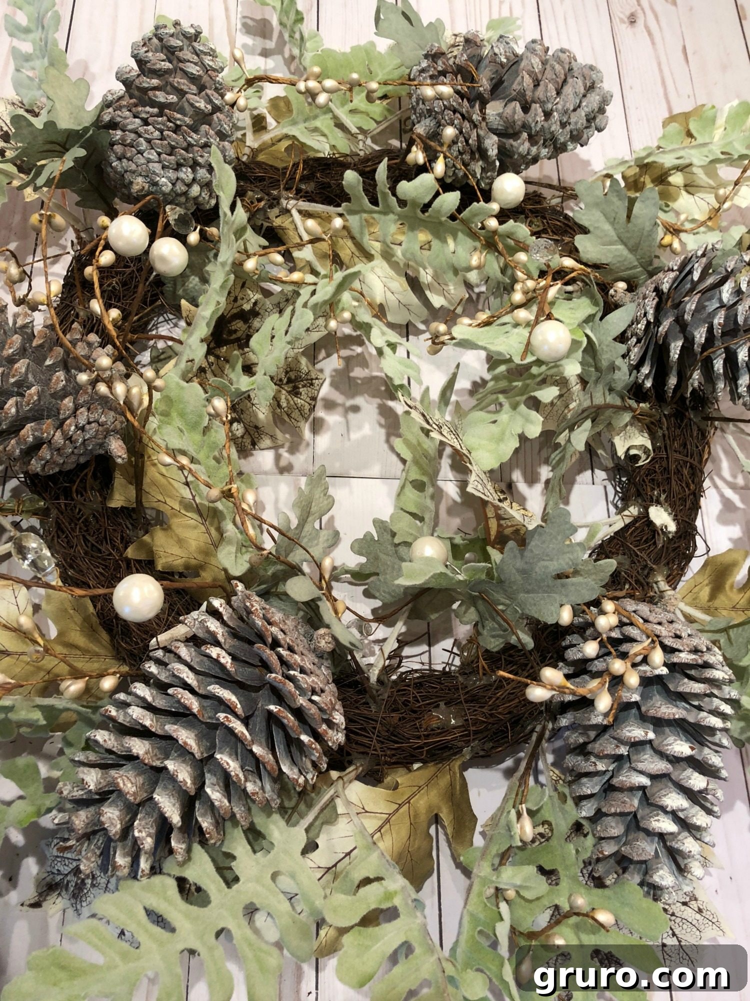 Christmas Wreath Glow-Up 5 Fall wreath after velvet pumpkins have been removed, ready for Christmas embellishments