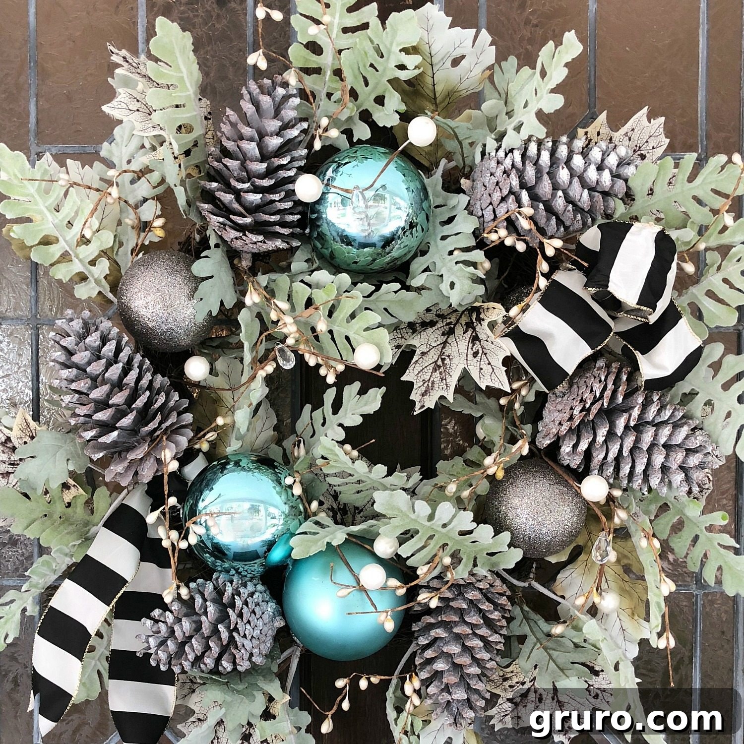 Christmas Wreath Glow-Up 9 Side-by-side view showing how to go from a fall wreath to a Christmas wreath easily