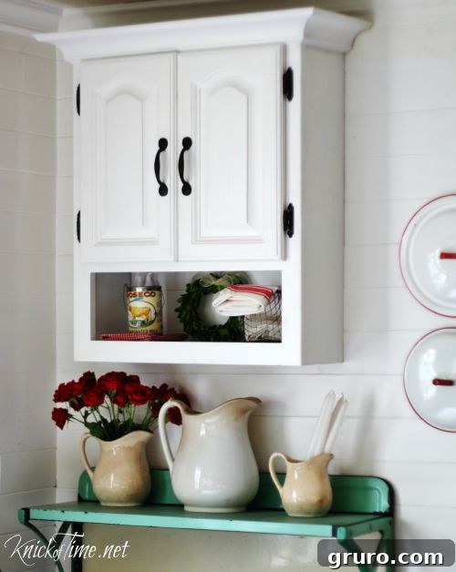 Kickstart Your Week with DIY Genius 7 white farmhouse cabinet by Knick of Time, showcasing an upcycled furniture piece.