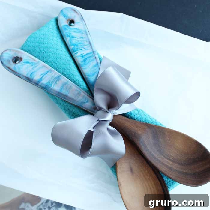 Kickstart Your Week with DIY Genius 8 Marbled handle wood spoons, a creative DIY craft for kitchen utensils or gifts.