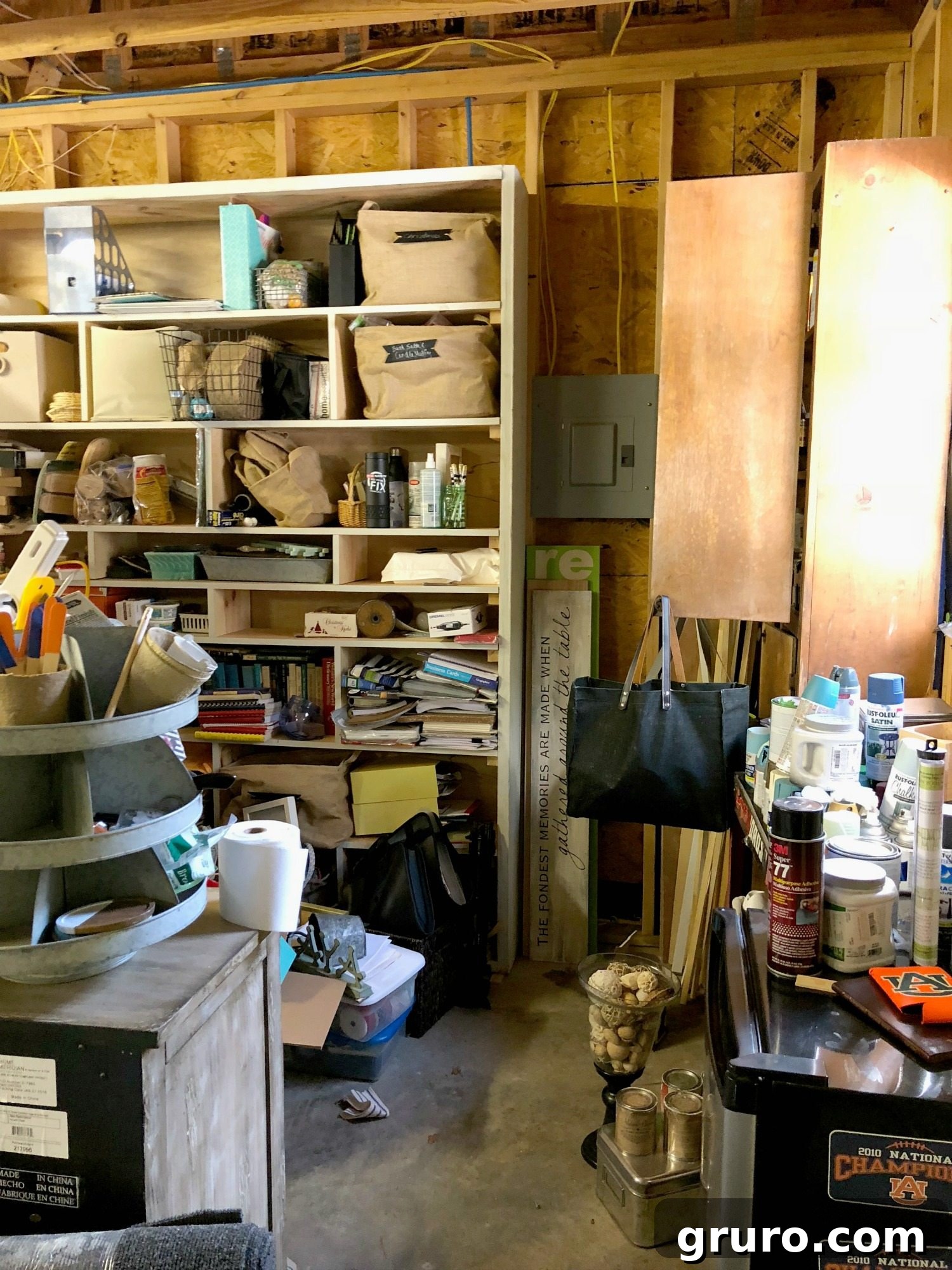 storage shelves in the garage before