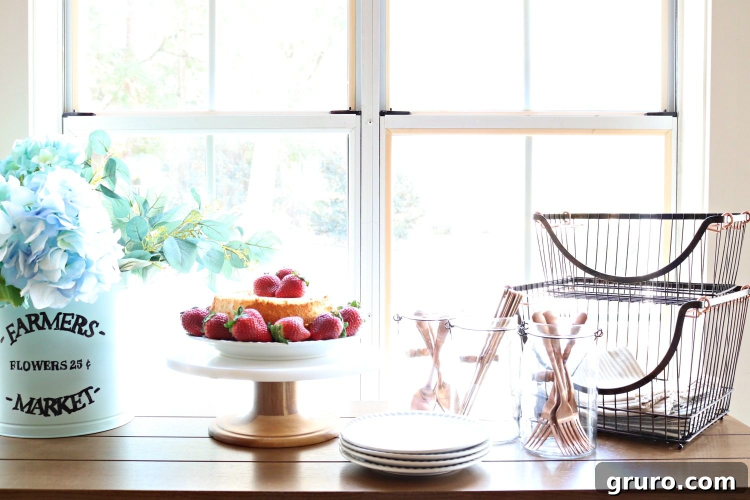 Smart Dining Room Storage 11 Wire baskets and mason jar storage solutions on a buffet