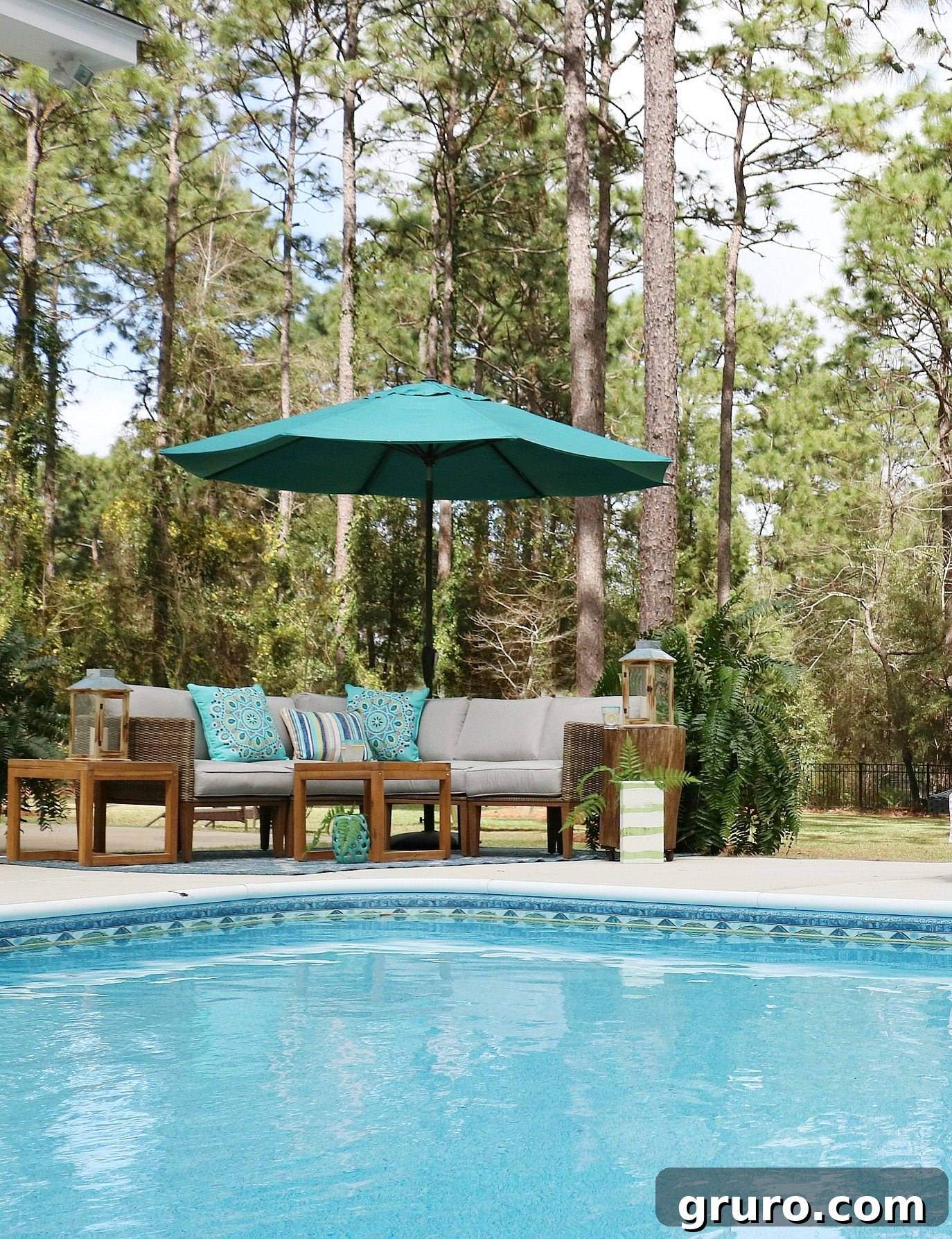 Patio furniture ideas for a stylish and comfortable poolside setting.