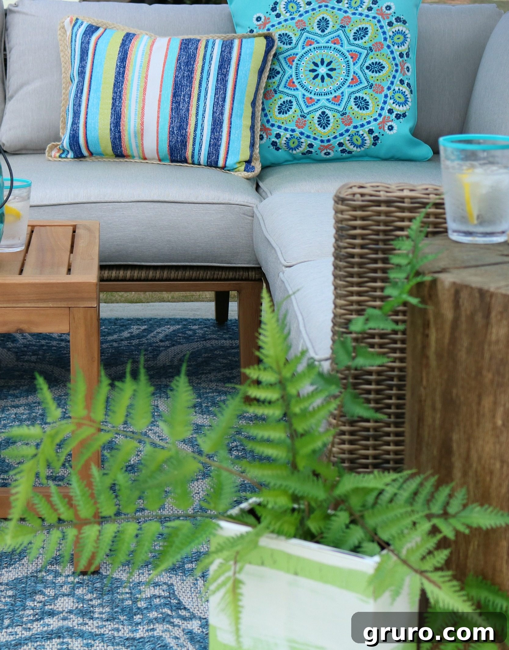 Comfy cushions on the patio sectional, inviting relaxation.