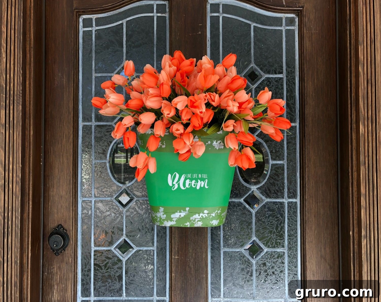 Spring Tulip Bucket Door Charm 3 Tulips on the door