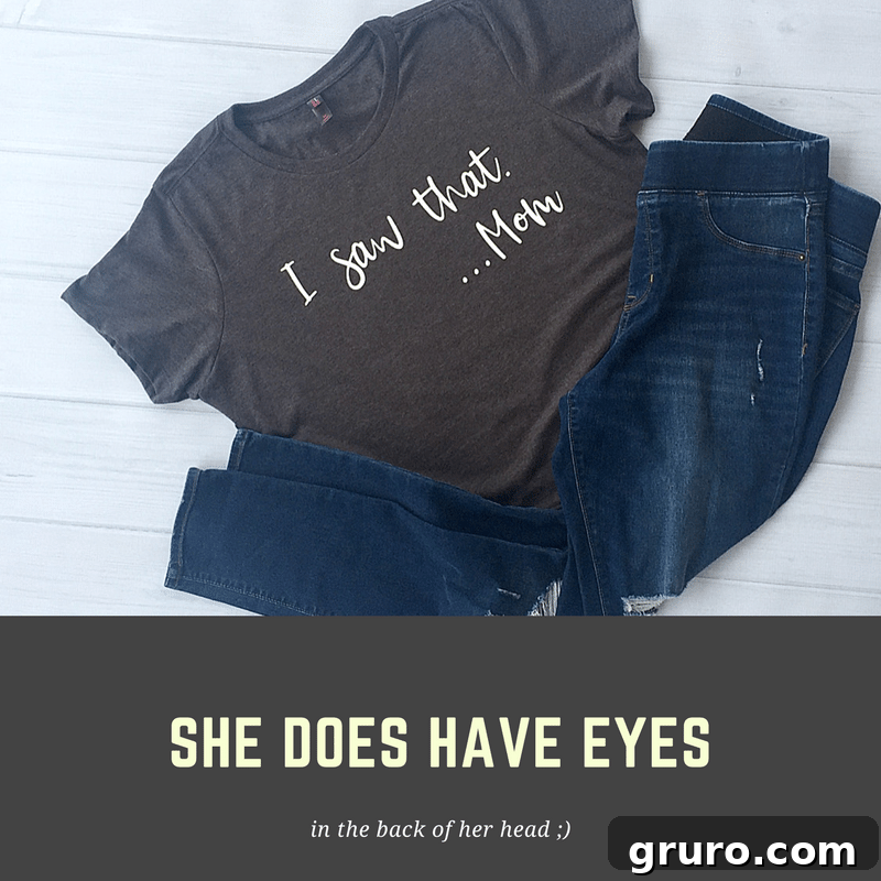 Finished 'I Saw That Mom' T-shirt design on a model
