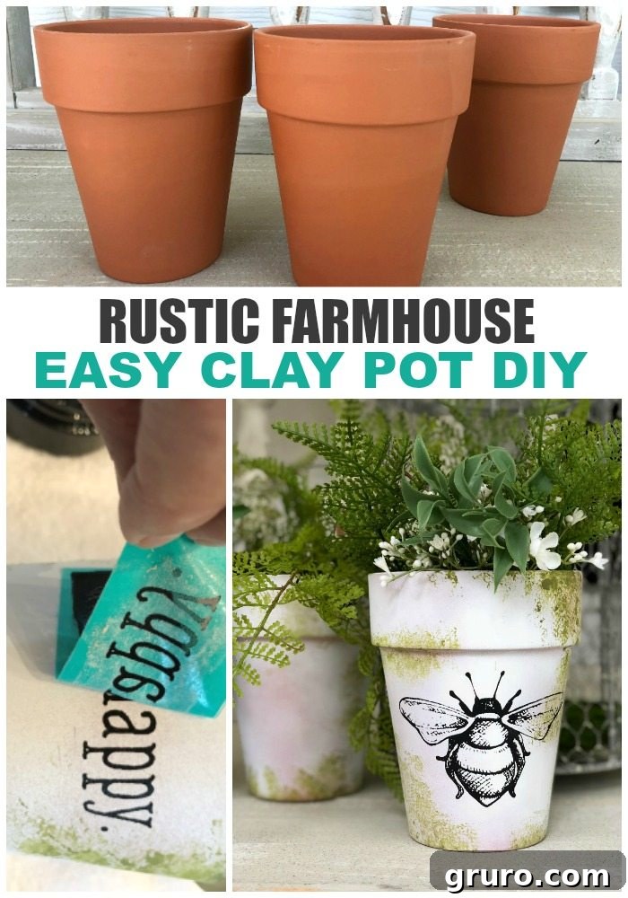 Pin This: DIY Moss Covered Clay Pots for Rustic Farmhouse Decor Easy Rustic Clay Pot DIY Project Pin for Pinterest