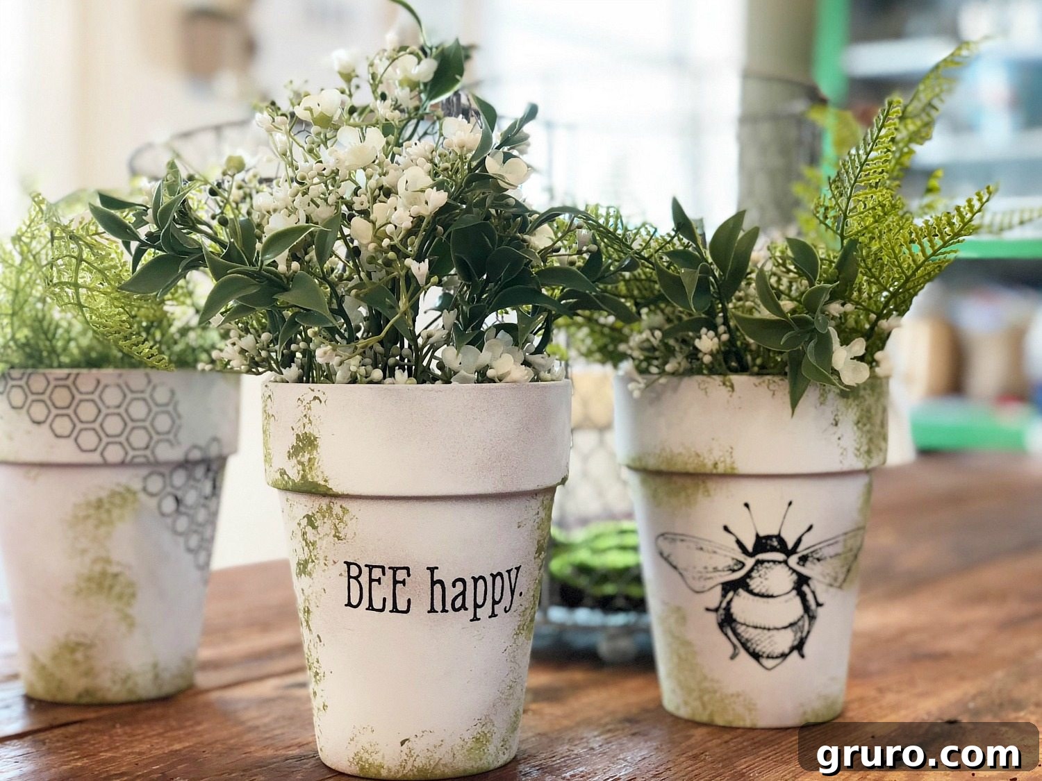 Easy Clay Pot DIY with Moss Effect and Bee Happy Design Clay Pot Makeover with Faux Moss and Bee Design for Home Decor